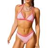 imageCUPSHE Womens Bikini Sets Two Piece Swimsuits Halter V Neck Strappy Hook Shell Stitch Cheeky SwimwearCoral Pink