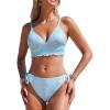 imageCUPSHE Womens Bikini Sets V Neck Two Piece Swimsuits Adjustable Straps Ruffled Drawstring Self Tie SwimwearSky BlueGingham