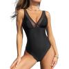 imageCUPSHE Womens One Piece Swimsuit Bathing Suit Plunging V Neck Wide Adjustable Straps MeshBlack