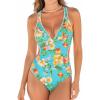 imageCUPSHE Womens One Piece Swimsuit Deep V Neck Bathing Suit Cutout Crisscross Back Adjustable Straps Self Tie StitchingTurquoise BlueOrange Floral