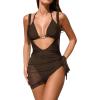 imageCUPSHE Womens One Piece Swimsuit Halter Neck Self Tied Bikini Top Monokini Bathing Suit Mesh Sarong Cover UpBrown