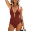 imageCUPSHE Womens One Piece Swimsuit Plunging V Neck Bathing Suit Adjustable Straps Textured FabricBrick Red