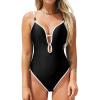 imageCUPSHE Womens One Piece Swimsuit Plunging V Neck Keyhole Bathing Suit Cutout Adjustable Straps Spaghetti Color BlockBlackWhite