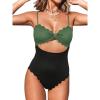 imageCUPSHE Womens One Piece Swimsuit Sexy Black Cutout Scallop Trim Bathing SuitBlackGreen