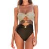imageCUPSHE Womens One Piece Swimsuit Sexy Cutout Color Block Bathing Suit Golden O Ring Linked Swimwear Back HookDark BrownKhaki
