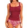 imageCUPSHE Womens Tankini Sets Square Neck Two Piece Bathing Suits Ruching Side Drawstring Adjustable Straps Back Hook SwimwearRedTropical