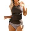 imageCUPSHE Womens Tankini Sets Two Piece Swimsuit High Neck Halter Mid Rise Adjustable DrawstringsChocolate BrownWhite Floal