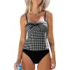 imageCUPSHE Womens Tankini Sets Two Piece Swimsuit Sweetheart Neck Bathing Suit Cutout Back Adjustable Straps Mid RiseBlackWhite Plaid