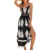 imageCUPSHE Womens Summer Maxi Dress V Neck Paisley Slit Cami Long Dress Beach SundressBlack
