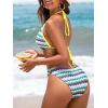 imageCUPSHE Womens Bikini Sets Two Piece Bathing Suit Halter Plunging Neck Open Back Low Rise High Cut Cheeky BottomYellowBlue Stripe