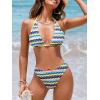 imageCUPSHE Womens Bikini Sets Two Piece Bathing Suit Halter Plunging Neck Open Back Low Rise High Cut Cheeky BottomYellowBlue Stripe