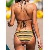 imageCUPSHE Womens Bikini Sets Two Piece Bathing Suit Halter Plunging Neck Open Back Low Rise High Cut Cheeky BottomYellowBrown Stripe