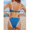 imageCUPSHE Womens Bikini Sets Two Piece Swimsuit High Waisted Square Neck Back Hook Color Block Cheeky BottomNavy BlueWhite