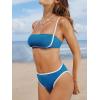 imageCUPSHE Womens Bikini Sets Two Piece Swimsuit High Waisted Square Neck Back Hook Color Block Cheeky BottomNavy BlueWhite