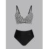 imageCUPSHE Womens Bikini Sets Two Piece Swimsuit High Waisted V Neck Twist Front Adjustable Spaghetti Straps Bathing SuitBlack Houndstooth
