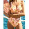 imageCUPSHE Womens Bikini Sets Two Piece Swimsuit High Waisted V Neck Twist Front Adjustable Spaghetti Straps Bathing SuitPeach Pink Floral