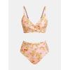 imageCUPSHE Womens Bikini Sets Two Piece Swimsuit High Waisted V Neck Twist Front Adjustable Spaghetti Straps Bathing SuitPeach Pink Floral
