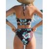 imageCUPSHE Womens One Piece Swimsuit Plunging Neck Halter Strappy Bathing Suit Cutout O Ring Shell Stitch SwimwearChocolate BrownBlue Floral