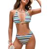 imageCUPSHE Womens Bikini Sets Two Piece Bathing Suit Halter Plunging Neck Open Back Low Rise High Cut Cheeky BottomYellowBlue Stripe
