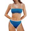 imageCUPSHE Womens Bikini Sets Two Piece Swimsuit High Waisted Square Neck Back Hook Color Block Cheeky BottomNavy BlueWhite