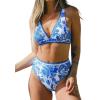imageCUPSHE Womens Bikini Sets Two Piece Swimsuit High Waisted V Neck Bathing Suit Crisscross Back Self Tie SwimwearAzure BlueWhite