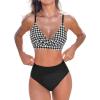 imageCUPSHE Womens Bikini Sets Two Piece Swimsuit High Waisted V Neck Twist Front Adjustable Spaghetti Straps Bathing SuitBlack Houndstooth