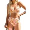 imageCUPSHE Womens Bikini Sets Two Piece Swimsuit High Waisted V Neck Twist Front Adjustable Spaghetti Straps Bathing SuitPeach Pink Floral