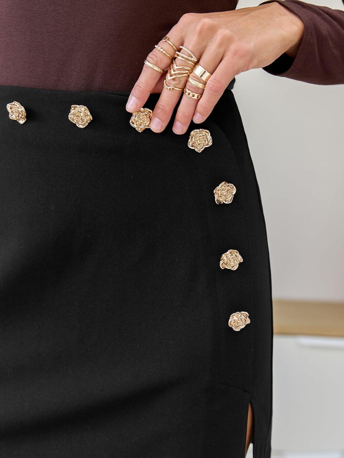 imageCUPSHE Women Mini Plaid Skirts Tweed High Waist Bodycon Pencil Hem Fall Winter Dressy Outfits ShortsBlack Button