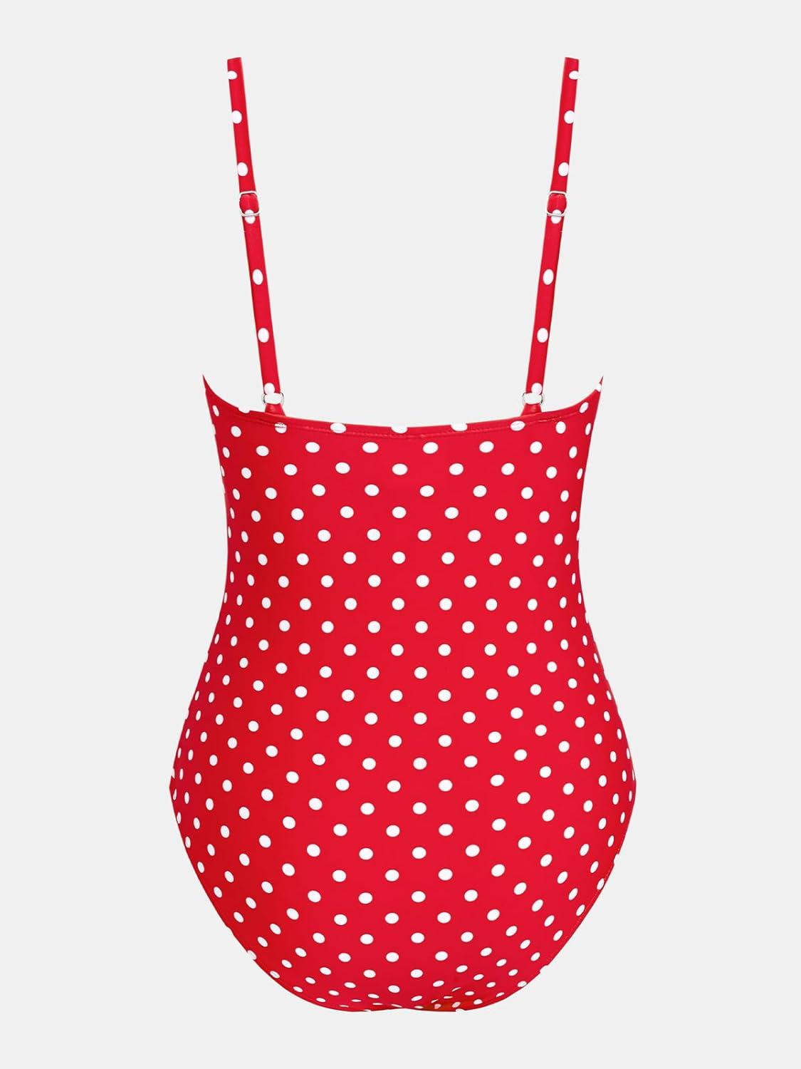 imageCUPSHE Womens One Piece Swimsuit Tummy Control V Neck Bathing SuitsRedWhite Polka Dots