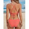 imageCUPSHE Bikini Set for Women Two Piece Swimsuits V Neck Low Rise Crisscross Back Self Tie Spaghetti StrapsCoral Orange