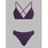 imageCUPSHE Bikini Set for Women Two Piece Swimsuits V Neck Low Rise Crisscross Back Self Tie Spaghetti StrapsDark Purple