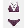 imageCUPSHE Bikini Set for Women Two Piece Swimsuits V Neck Low Rise Crisscross Back Self Tie Spaghetti StrapsDark PurpleStriped