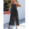 imageCUPSHE Women Summer Jumpsuit with Pocket Square Neck Spaghetti Strap Smocked Bodice Backless Overall Wide Leg Casual RomperBlack