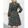 imageCUPSHE Womens Long Fall Dresses High Neck Long Sleeve Belted Floral Printed Flowy Midi Casual DressGreen Printed