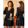 imageCUPSHE Womens Long Sleeve Mini Dress V Neck Elegant Cocktail Party Dress Fall Flowy Wedding Guest DressBlack