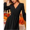 imageCUPSHE Womens Long Sleeve Mini Dress V Neck Elegant Cocktail Party Dress Fall Flowy Wedding Guest DressBlack