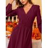 imageCUPSHE Womens Long Sleeve Mini Dress V Neck Elegant Cocktail Party Dress Fall Flowy Wedding Guest DressRed