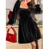 imageCUPSHE Womens Long Sleeve Mini Party Dress Square Neck Velvet Dress Fall Cocktail Wedding Guest Evening DressBlack