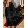 imageCUPSHE Womens Long Sleeve Mini Party Dress Square Neck Velvet Dress Fall Cocktail Wedding Guest Evening DressBlack