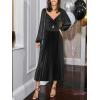 imageCUPSHE Womens Party Dresses Long Sleeve Pleated Fall Outfit Casual V Neck Elegant Club Evening Cocktail Midi DressBlack