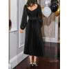 imageCUPSHE Womens Party Dresses Long Sleeve Pleated Fall Outfit Casual V Neck Elegant Club Evening Cocktail Midi DressBlack