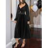 imageCUPSHE Womens Party Dresses Long Sleeve Pleated Fall Outfit Casual V Neck Elegant Club Evening Cocktail Midi DressBlack