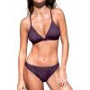 imageCUPSHE Bikini Set for Women Two Piece Swimsuits V Neck Low Rise Crisscross Back Self Tie Spaghetti StrapsDark PurpleStriped