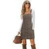 imageCUPSHE Women Corduroy Fall Dresses Front Bib Pocket Square Neck Wide Strap Casual Overall Mini DressBrown Plaid