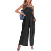 imageCUPSHE Women Summer Jumpsuit with Pocket Square Neck Spaghetti Strap Smocked Bodice Backless Overall Wide Leg Casual RomperBlack
