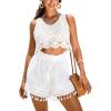imageCUPSHE Women Swimsuit Coverup Shorts High Waist Tassel Beach Cover Up Shorts for SwimwearWhite