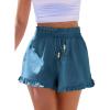 imageCUPSHE Womens Cotton Shorts Smock Waisted Summer Coverup Beach Shorts Ruffle Trim Casual BottomsBlue