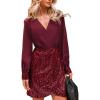 imageCUPSHE Womens Sequin Cocktail Dress Sparkly Winter Holiday Party Long Sleeve V Neck Bodycon Mini DressesRed