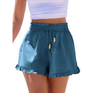 imageCUPSHE Womens Cotton Shorts Smock Waisted Summer Coverup Beach Shorts Ruffle Trim Casual BottomsBlue