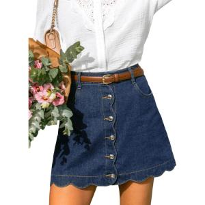 imageCUPSHE Womens Denim Mini Skirt Button Front ALine Jean High Waist Scalloped Hem Casual OutfitsBlue